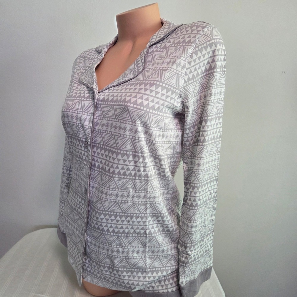 Cosabella Grey Geometric Tribal Print Pajama Set Long Sleeve Top Shorts PJ S - Picture 10 of 16